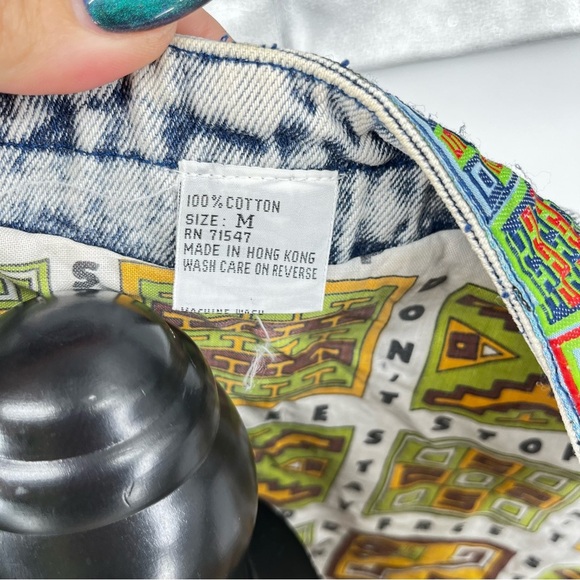 Vintage‎ Acid Wash Native Denim Vest Waistcoat Unique Artsy Eclectic 80s Medium - Picture 7 of 12